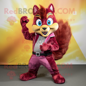 Maroon Squirrel mascot costume character dressed with a Flare Jeans and Wraps