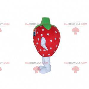 Mascotte de fraise rouge à pois blancs, costume de fraise -