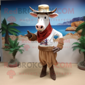 Tan Zebu mascot costume character dressed with a Swimwear and Hat pins