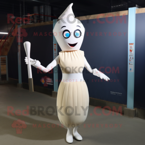 Cream Knife Thrower mascot costume character dressed with a Cocktail Dress and Headbands