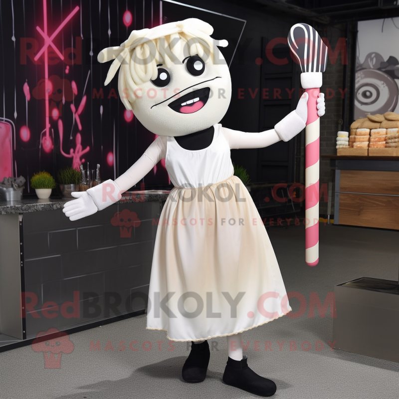 Cream Knife Thrower mascot costume character dressed with a Cocktail Dress and Headbands