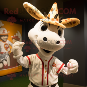 White Giraffe mascot costume character dressed with a Baseball Tee and Hairpins