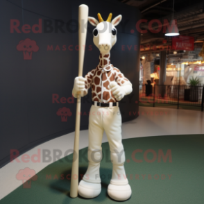 White Giraffe mascot costume character dressed with a Baseball Tee and Hairpins