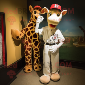 White Giraffe mascot costume character dressed with a Baseball Tee and Hairpins