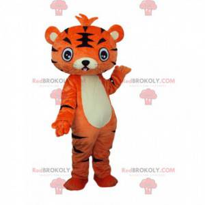 Mascot joven tigre naranja y negro, disfraz felino -