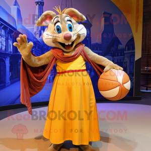 Gold Ratatouille mascot costume character dressed with a Ball Gown and Scarves