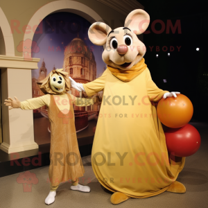 Gold Ratatouille mascot costume character dressed with a Ball Gown and Scarves