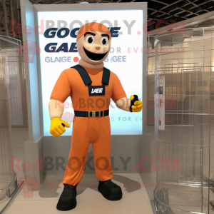 Peach Gi Joe mascot costume character dressed with a Overalls and Necklaces