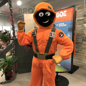 Peach Gi Joe mascot costume character dressed with a Overalls and Necklaces