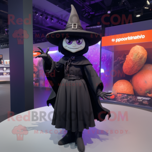 Black Witch mascot costume character dressed with a Sweatshirt and Belts