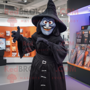 Black Witch mascot costume character dressed with a Sweatshirt and Belts