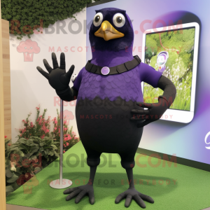 Lavender Blackbird mascot costume character dressed with a Bodysuit and Smartwatches