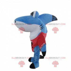 Stor blå och vit hajmaskot, rolig hajdräkt - Redbrokoly.com