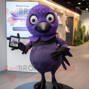 Lavender Blackbird mascot costume character dressed with a Bodysuit and Smartwatches