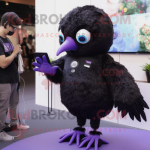 Lavender Blackbird mascot costume character dressed with a Bodysuit and Smartwatches