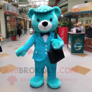 Teal teddybeer mascotte...