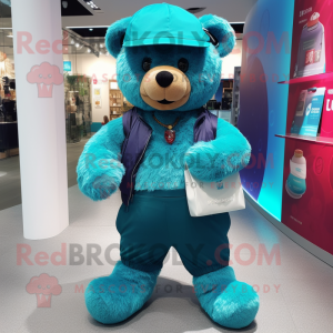 Teal teddybeer mascotte...