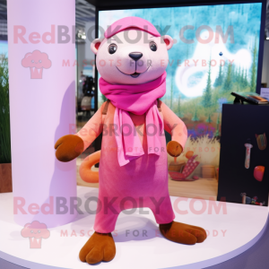 Rosa Otter maskot kostym...