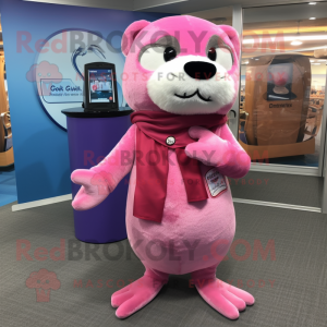 Pink Otter maskot kostume...