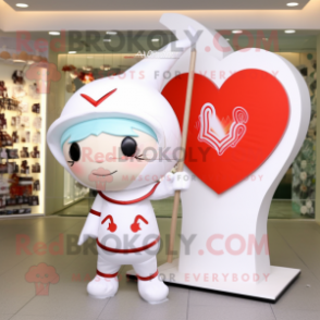 White Arrow Of Love mascot costume character dressed with a Coat and Hairpins