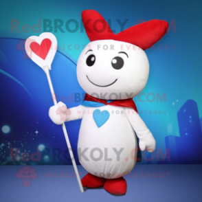 White Arrow Of Love mascot costume character dressed with a Coat and Hairpins