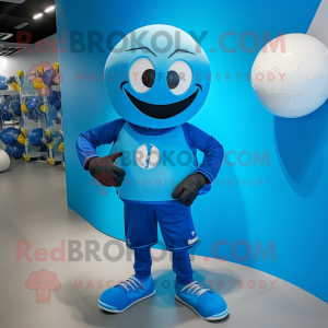 Blue Soccer Ball mascot costume character dressed with a Trousers and Belts