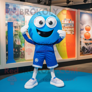 Blue Soccer Ball mascot costume character dressed with a Trousers and Belts