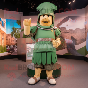 Olive Roman Soldier mascot costume character dressed with a Cargo Shorts and Shoe clips