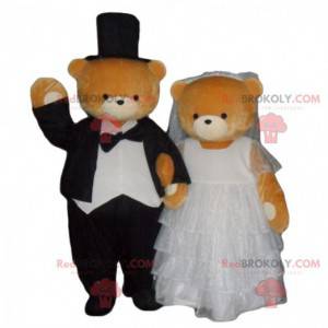 Verheiratetes Teddybär-Maskottchen, Ehemann- und Ehefrau-Kostüm