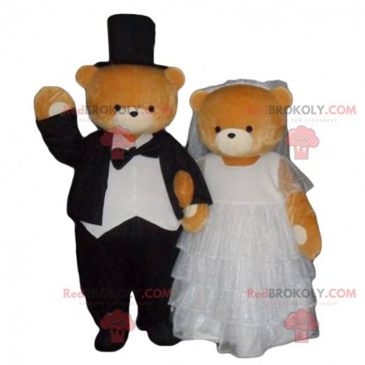 Married teddy bear mascot, husband and wife costume -