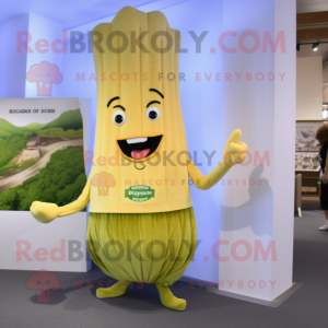 Gold Celery mascot costume character dressed with a Capri Pants and Watches