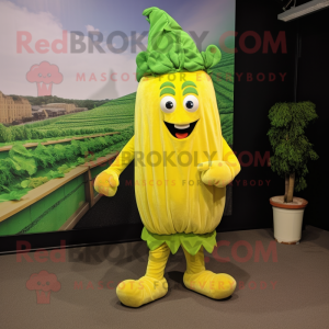 Gold Celery mascot costume character dressed with a Capri Pants and Watches