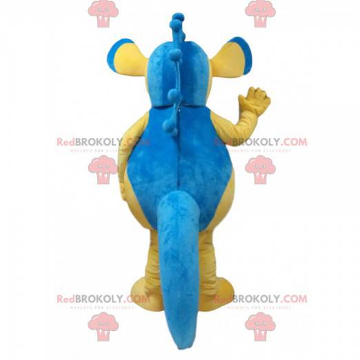 Mascote cavalo-marinho amarelo e azul, fantasia de mar -