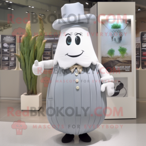 Gray Radish mascot costume character dressed with a A-Line Skirt and Watches