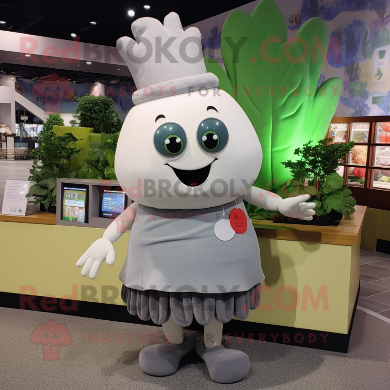 Gray Radish mascot costume character dressed with a A-Line Skirt and Watches