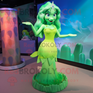 Lime Green Mermaid mascot costume character dressed with a Dress and Anklets