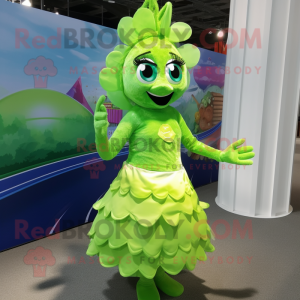 Lime Green Mermaid mascot costume character dressed with a Dress and Anklets