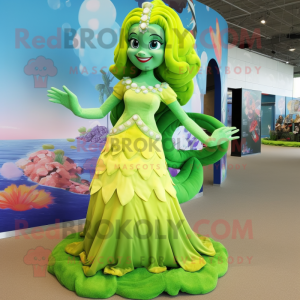 Lime Green Mermaid mascot costume character dressed with a Dress and Anklets