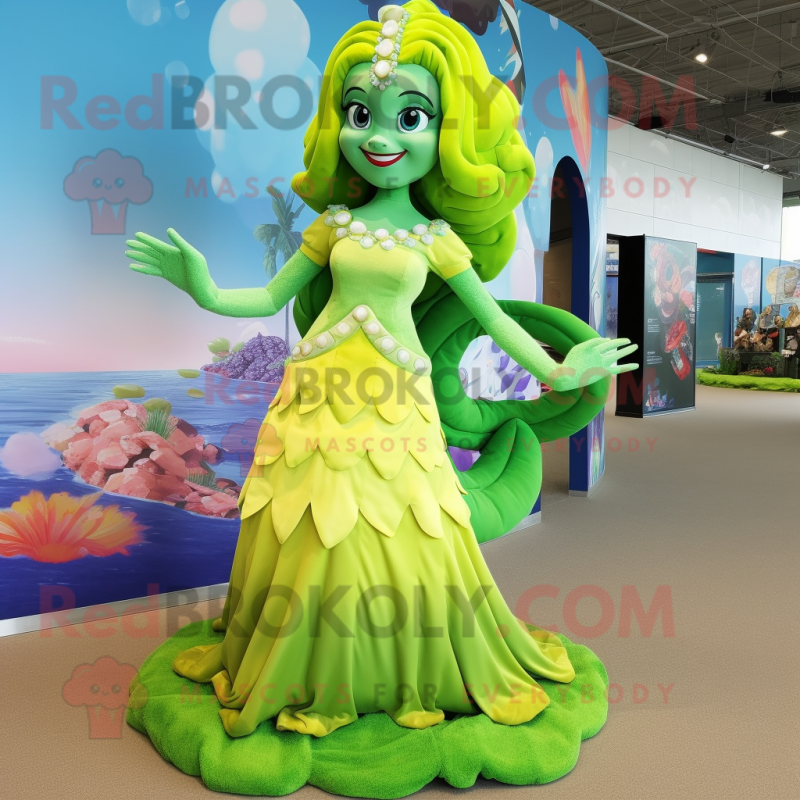 Lime Green Mermaid mascot costume character dressed with a Dress and Anklets Lime Green Mermaid mascot costume character dressed with a Dress and Anklets
