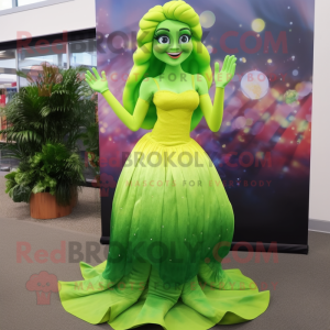 Lime Green Mermaid mascot costume character dressed with a Dress and Anklets