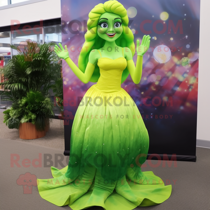 Lime Green Mermaid mascot costume character dressed with a Dress and Anklets