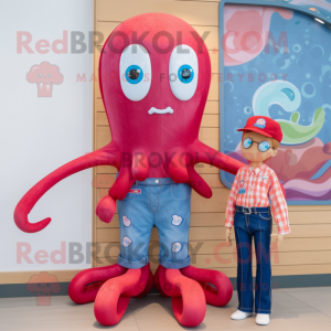 Red Squid maskot kostume...