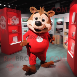 Red Wild Boar mascot costume character dressed with a Romper and Messenger bags