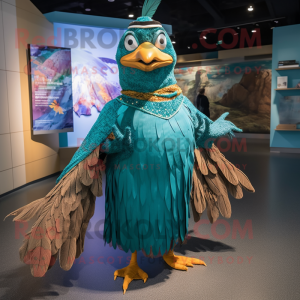 Teal Pheasant mascot costume character dressed with a Maxi Skirt and Anklets