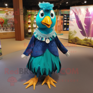 Teal Pheasant mascot costume character dressed with a Maxi Skirt and Anklets