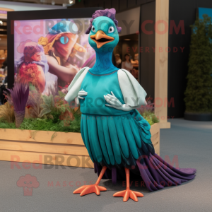 Teal Pheasant mascot costume character dressed with a Maxi Skirt and Anklets