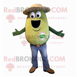 Olive Bagels mascot costume character dressed with a Bootcut Jeans and Ties