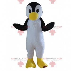 Mascotte del pinguino in bianco e nero completamente