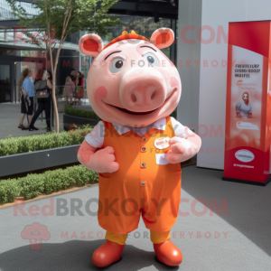 Orange Sow mascot costume character dressed with a Button-Up Shirt and Headbands