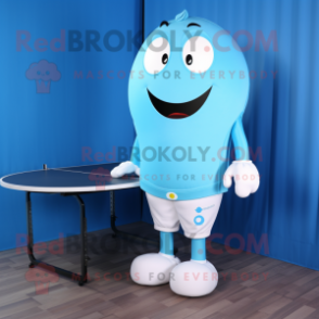 Cyan Ping Pong Table mascot costume character dressed with a Suit Jacket and Shoe laces